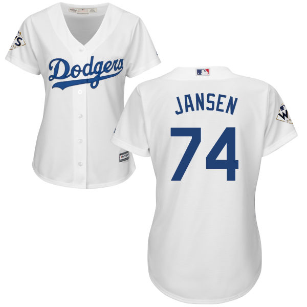 Dodgers #74 Kenley Jansen White Home World Series Bound Women's Stitched MLB Jersey
